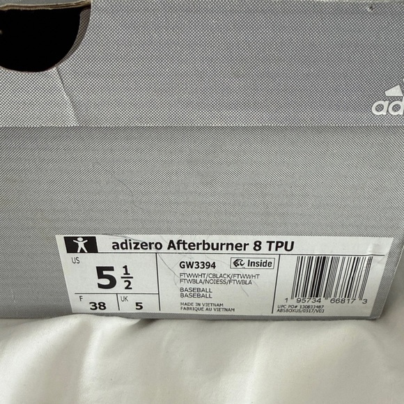 Adidas Adizero Afterburner 8 TPU White Cleats - Picture 3 of 3